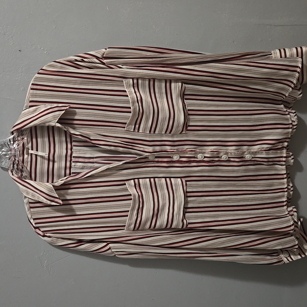 Free People button down top Oversized Silky Satin Professional Office Preppy